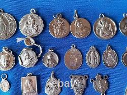 Lot of 32 Antique Religious Medals in Solid Silver No. 8
