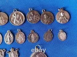 Lot of 32 Antique Religious Medals in Solid Silver No. 8