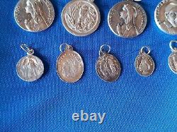 Lot of 32 Antique Religious Medals in Solid Silver No. 8