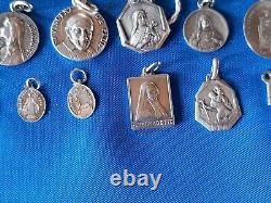 Lot of 32 Antique Religious Medals in Solid Silver No. 8
