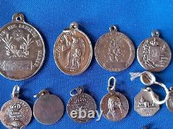 Lot of 32 Antique Religious Medals in Solid Silver No. 8