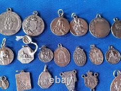 Lot of 32 Antique Religious Medals in Solid Silver No. 8