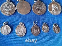 Lot of 32 Antique Religious Medals in Solid Silver No. 8
