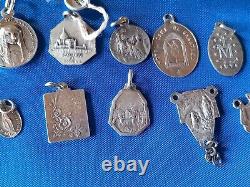 Lot of 32 Antique Religious Medals in Solid Silver No. 8