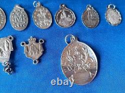 Lot of 32 Antique Religious Medals in Solid Silver No. 8