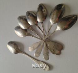 Lot of 7 small solid silver spoons 18th century old hallmarks to see 61.8g