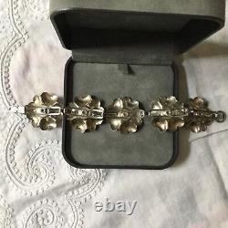 MODERNIST Vintage Floral Bracelet, Solid Silver with Blue Cabochon
