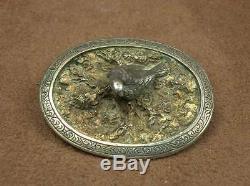 Magnif Old Brooch In Sterling Silver Bird Trophee Hunting Ecrin Armoirié XIX