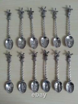 Magnific Rare Set 12 Old Small Cuilles Moulin Dutch Silver