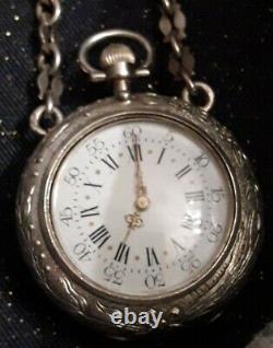 Magnificent Ancient Chatelaine Clavet Silver Massif + His Beautiful Watch Decors