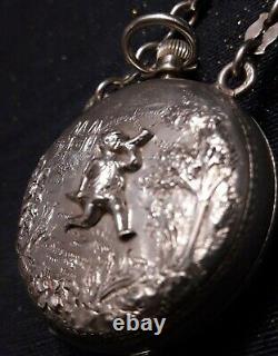 Magnificent Ancient Chatelaine Clavet Silver Massif + His Beautiful Watch Decors