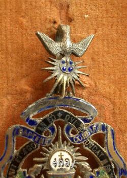Magnificent Ancient Religious Medaille In Silver Massif Emaillé Baptem Communion