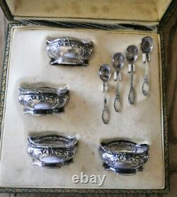 Magnificent And Ancient Set Of 4 Silver And Crystal Pores And 4 Spoons