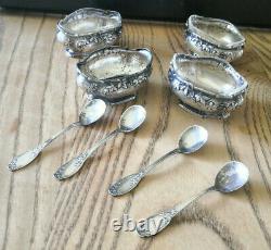 Magnificent And Ancient Set Of 4 Silver And Crystal Pores And 4 Spoons