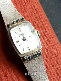 Magnificent Difor Old Women's Watch In Massive Silver. Sertie De Sapphires
