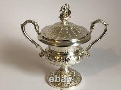Magnificent RARE antique SUGAR BOWL in SOLID SILVER with SWAN decoration in EMPIRE style