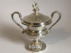 Magnificent RARE antique SUGAR BOWL in SOLID SILVER with SWAN decoration in EMPIRE style