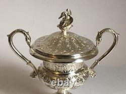 Magnificent RARE antique SUGAR BOWL in SOLID SILVER with SWAN decoration in EMPIRE style
