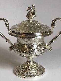 Magnificent RARE antique SUGAR BOWL in SOLID SILVER with SWAN decoration in EMPIRE style