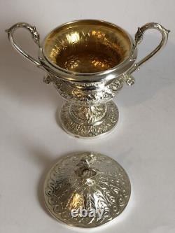 Magnificent RARE antique SUGAR BOWL in SOLID SILVER with SWAN decoration in EMPIRE style