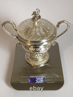 Magnificent RARE antique SUGAR BOWL in SOLID SILVER with SWAN decoration in EMPIRE style