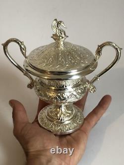 Magnificent RARE antique SUGAR BOWL in SOLID SILVER with SWAN decoration in EMPIRE style