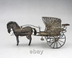Magnificent ancient cart and miniature horse in filigree solid silver