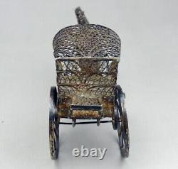 Magnificent ancient cart and miniature horse in filigree solid silver