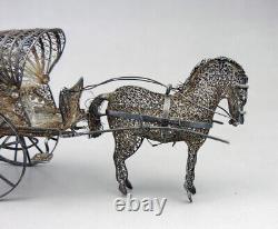 Magnificent ancient cart and miniature horse in filigree solid silver