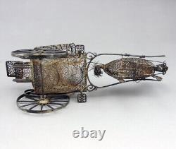 Magnificent ancient cart and miniature horse in filigree solid silver