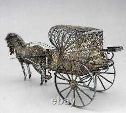 Magnificent ancient cart and miniature horse in filigree solid silver