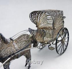 Magnificent ancient cart and miniature horse in filigree solid silver