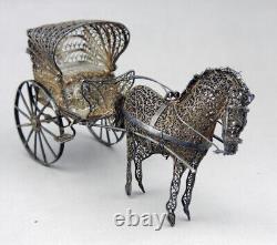 Magnificent ancient cart and miniature horse in filigree solid silver