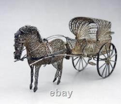 Magnificent antique cart and miniature horse in filigree solid silver