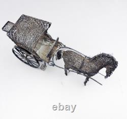 Magnificent antique cart and miniature horse in filigree solid silver