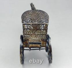 Magnificent antique cart and miniature horse in filigree solid silver