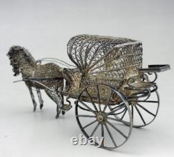 Magnificent antique cart and miniature horse in filigree solid silver