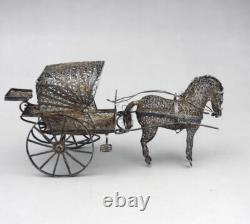 Magnificent antique cart and miniature horse in filigree solid silver