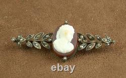 Magnifique Ancienne Broche In Argent, Perles And Camee In Agate XIX