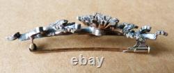 Massive gold + silver + diamond brooch Antique jewelry 19th century