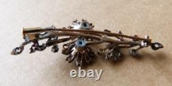 Massive gold + silver + diamond brooch Antique jewelry 19th century