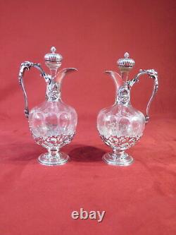 Michaute Ancienne Aguier Paire Flacons To Alcohol Argent Massif Cristal XIX Th