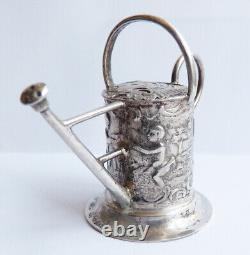 Miniature silver watering can Antique silver Angel Putti