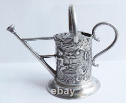 Miniature silver watering can Antique silver Angel Putti