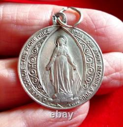 Miraculous Medal Solid Silver Antique Jewelry Pendant Chain Vintage Necklace