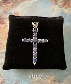 Natural Blue Sapphire, Sterling Silver, Large Ancient Cross