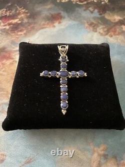 Natural Blue Sapphire, Sterling Silver, Large Ancient Cross