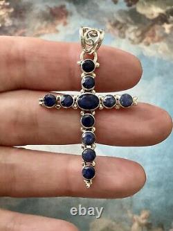 Natural Blue Sapphire, Sterling Silver, Large Ancient Cross