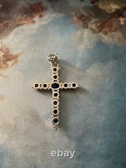 Natural Blue Sapphire, Sterling Silver, Large Ancient Cross