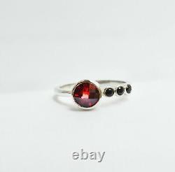 Natural Certified Silver Massive 3ct Red Grenat Handmade Ancient Elle Ring Us8